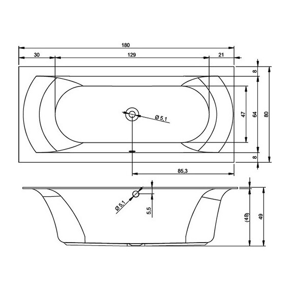 ВАННА АКРИЛОВАЯ RIHO LUGO VELVET 180X80
