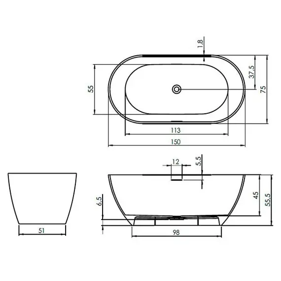 ВАННА ИЗ ИСКУССТВЕННОГО МРАМОРА RIHO BILBAO 150X75