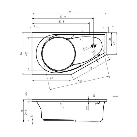 ВАННА АКРИЛОВАЯ RIHO YUKON 160X90 L