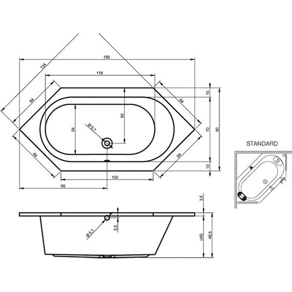 ВАННА АКРИЛОВАЯ RIHO KANSAS 190X90