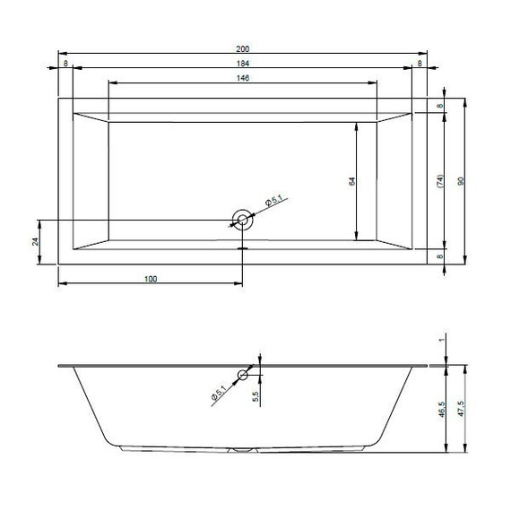 ВАННА АКРИЛОВАЯ RIHO LUGO 200X90 C ТОНКИМ БОРТОМ 