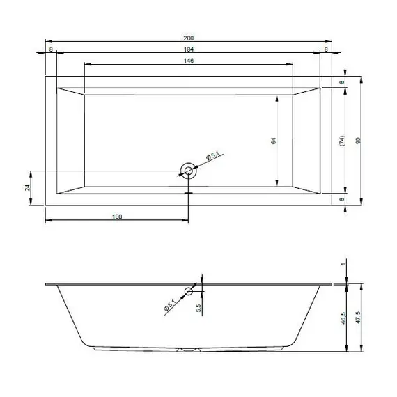 ВАННА АКРИЛОВАЯ RIHO LUGO 200X90 C ТОНКИМ БОРТОМ 