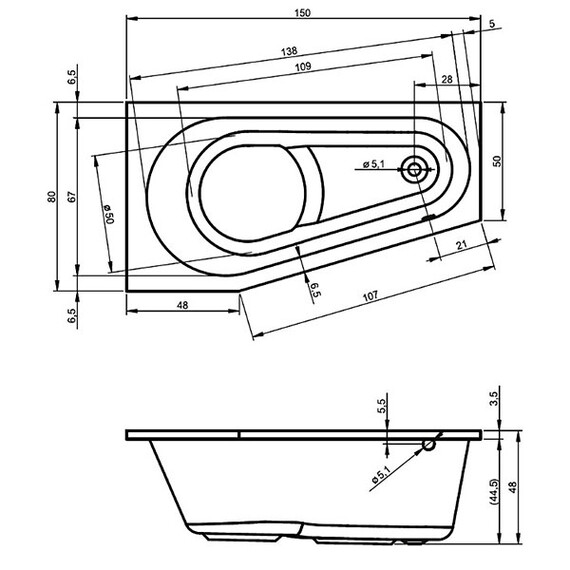 ВАННА АКРИЛОВАЯ RIHO DELTA PLUG & PLAY R 150X80