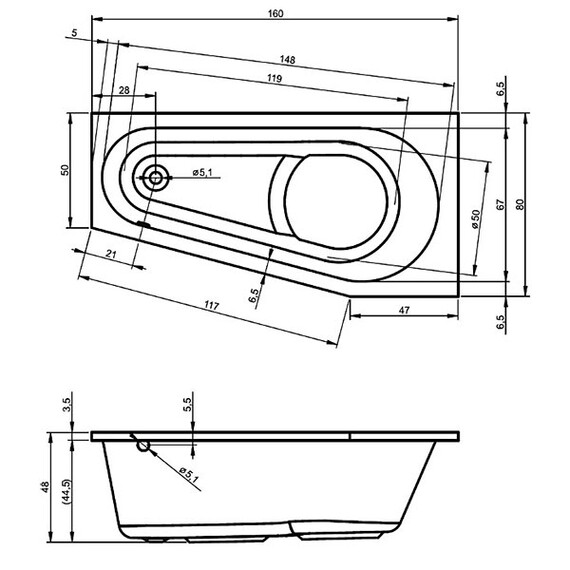 ВАННА АКРИЛОВАЯ С МОНОЛИТНОЙ ПАНЕЛЬЮ RIHO DELTA PLUG & PLAY L 160X80
