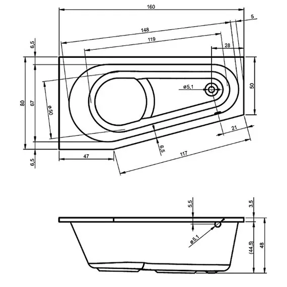 ВАННА АКРИЛОВАЯ С МОНОЛИТНОЙ ПАНЕЛЬЮ RIHO DELTA PLUG & PLAY R 160X80