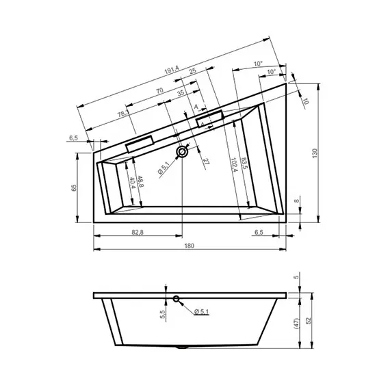 ВАННА АКРИЛОВАЯ  С МОНОЛИТНОЙ ПАНЕЛЬЮ RIHO DOPPIO PLUG & PLAY R 180X130