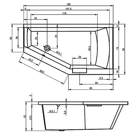 ВАННА АКРИЛОВАЯ С МОНОЛИТНОЙ ПАНЕЛЬЮ RIHO GETA PLUG & PLAY R 160X90