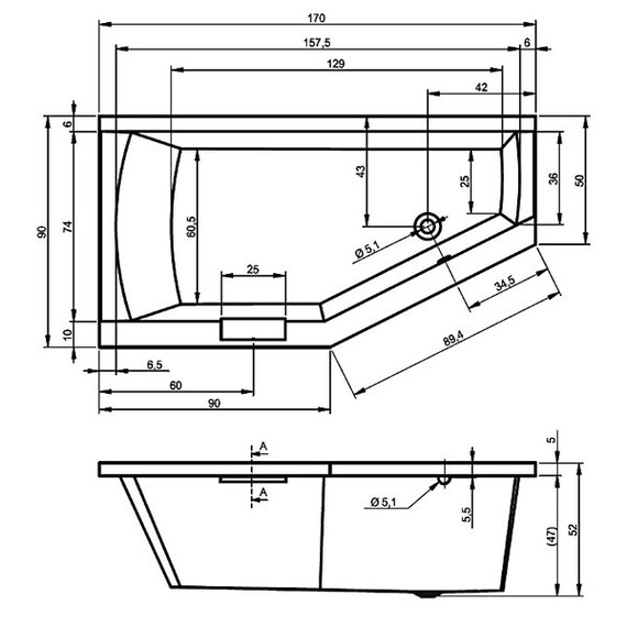ВАННА АКРИЛОВАЯ RIHO GETA С МОНОЛИТНОЙ ПАНЕЛЬЮ PLUG & PLAY R 170X90