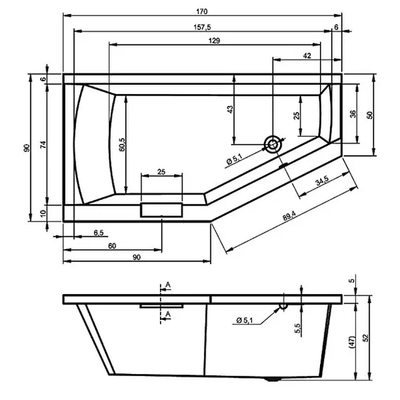 ВАННА АКРИЛОВАЯ RIHO GETA С МОНОЛИТНОЙ ПАНЕЛЬЮ PLUG & PLAY R 170X90