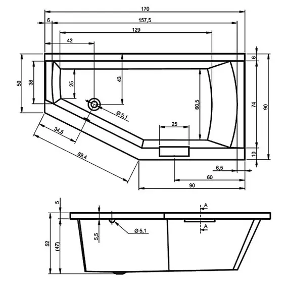 ВАННА АКРИЛОВАЯ С МОНОЛИТНОЙ ПАНЕЛЬЮ RIHO GETA PLUG & PLAY L 170X90