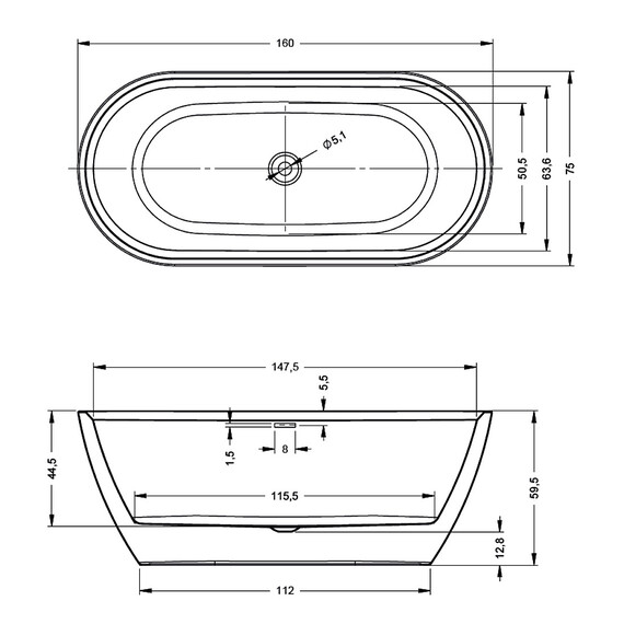ВАННА АКРИЛОВАЯ RIHO INSPIRE FS 160X75