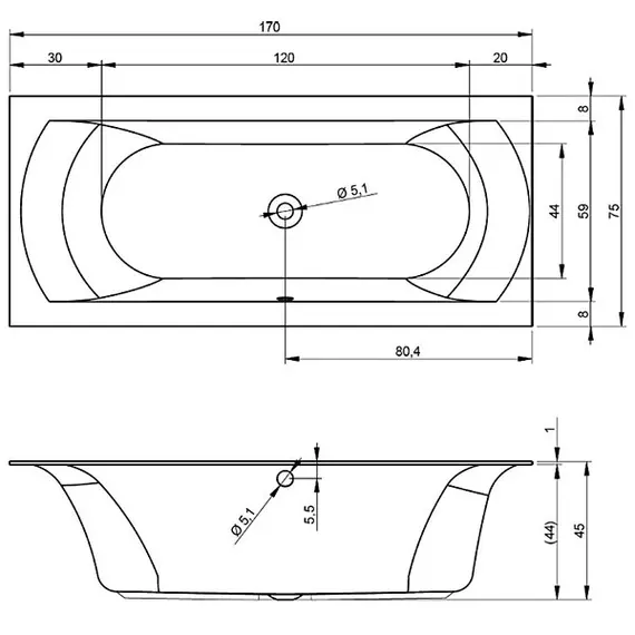 ВАННА АКРИЛОВАЯ RIHO LINARES PLUG & PLAY R 170X75