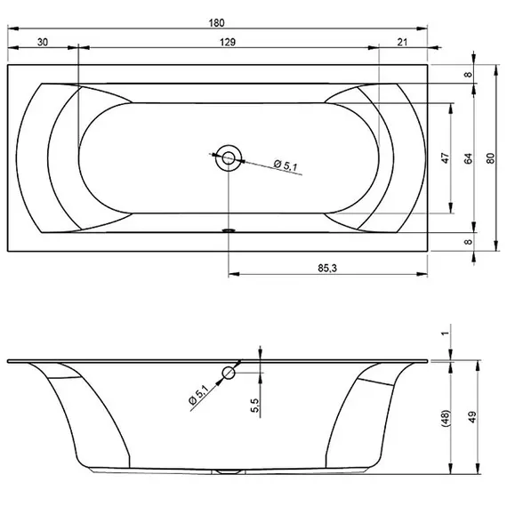 ВАННА АКРИЛОВАЯ RIHO LINARES PLUG & PLAY R 180X80