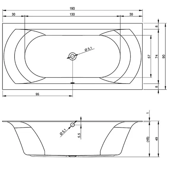 ВАННА АКРИЛОВАЯ RIHO LINARES PLUG & PLAY L 190X90