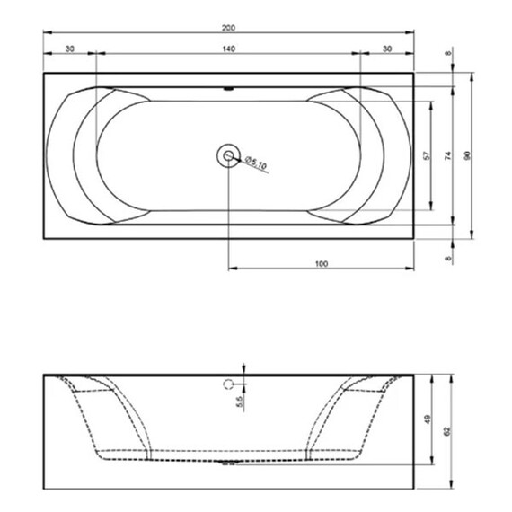 ВАННА АКРИЛОВАЯ RIHO LINARES PLUG & PLAY R 200X90