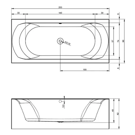 ВАННА АКРИЛОВАЯ RIHO LINARES PLUG & PLAY L 200X90