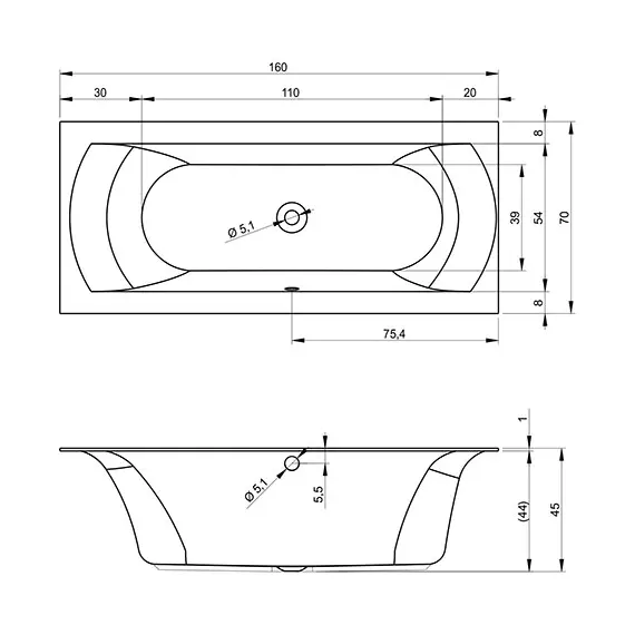 ВАННА АКРИЛОВАЯ RIHO LINARES RIGHT 160X70 C ТОНКИМ БОРТОМ