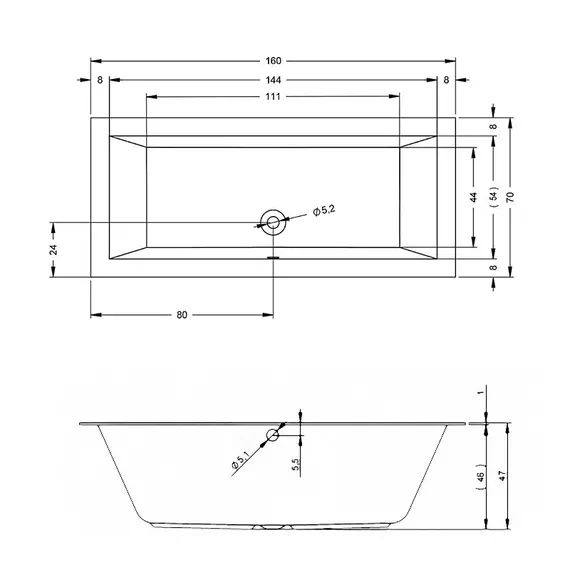 ВАННА АКРИЛОВАЯ RIHO LUGO 160X70 C ТОНКИМ БОРТОМ