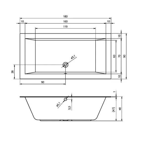 ВАННА АКРИЛОВАЯ RIHO LUGO 180X90 C ТОНКИМ БОРТОМ