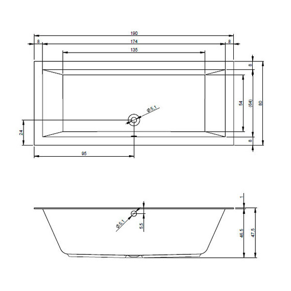 ВАННА АКРИЛОВАЯ RIHO LUGO 190X80 C ТОНКИМ БОРТОМ