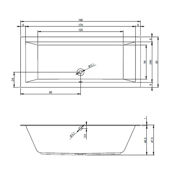 ВАННА АКРИЛОВАЯ RIHO LUGO 190X80 C ТОНКИМ БОРТОМ