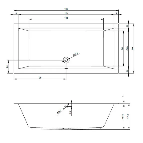 ВАННА АКРИЛОВАЯ RIHO LUGO 190X90 C ТОНКИМ БОРТОМ