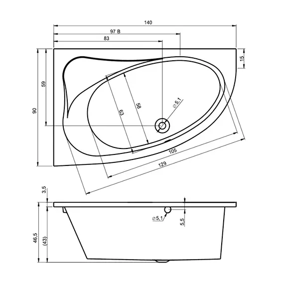 ВАННА АКРИЛОВАЯ RIHO LYRA 153X100 L
