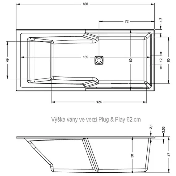ВАННА АКРИЛОВАЯ RIHO STILL SHOWER LED 180X80