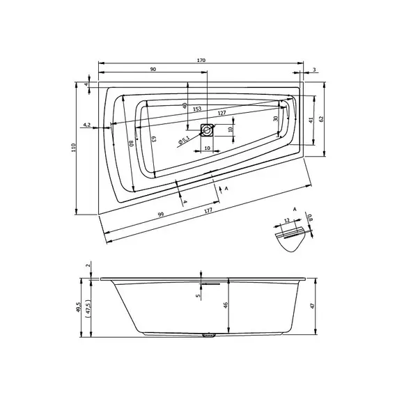 ВАННА АКРИЛОВАЯ RIHO STILL SMART 170X110 R