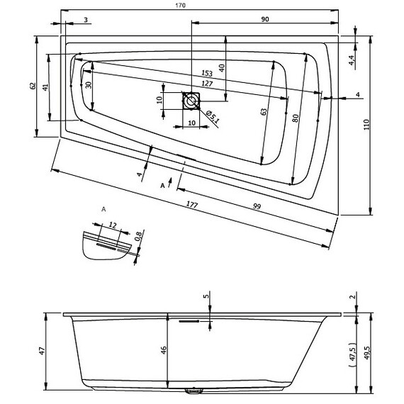 ВАННА АКРИЛОВАЯ RIHO STILL SMART LED L 170X110