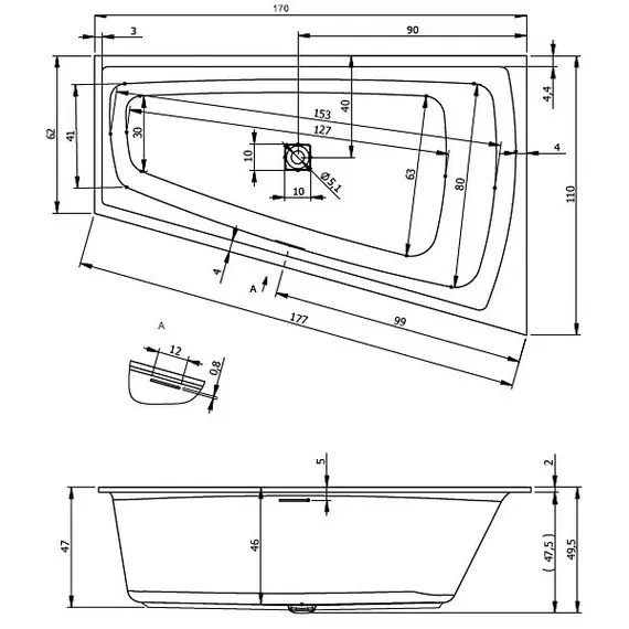 ВАННА АКРИЛОВАЯ RIHO STILL SMART LED L 170X110