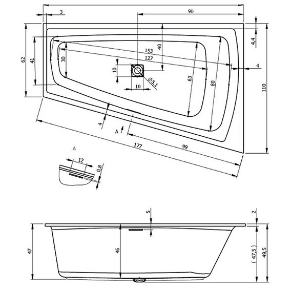ВАННА АКРИЛОВАЯ RIHO STILL SMART PLUG & PLAY L 170X110