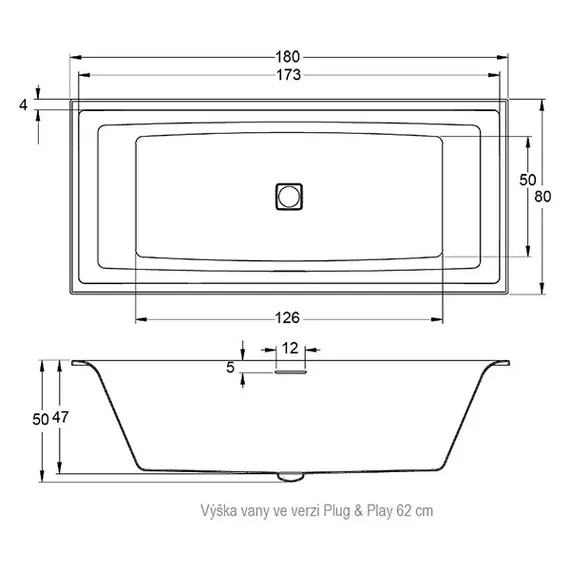 ВАННА АКРИЛОВАЯ С МОНОЛИТНОЙ ПАНЕЛЬЮ RIHO STILL SQUARE ELITE PLUG & PLAY R 180X80