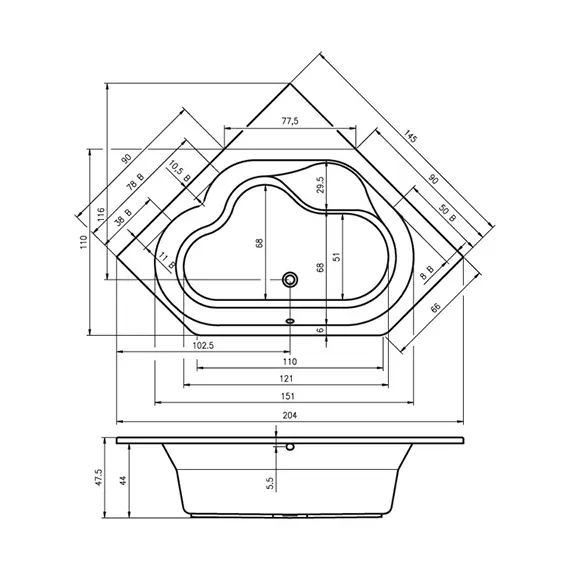 ВАННА АКРИЛОВАЯ RIHO WINNIPEG 145X145