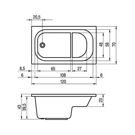 ВАННА АКРИЛОВАЯ RIHO PETIT 120Х70