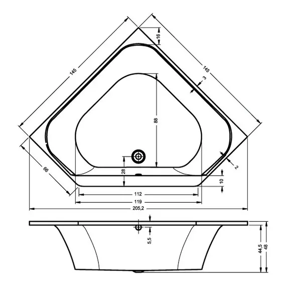 ВАННА АКРИЛОВАЯ С МОНОЛИТНОЙ ПАНЕЛЬЮ RIHO AUSTIN PLUG & PLAY 145X145