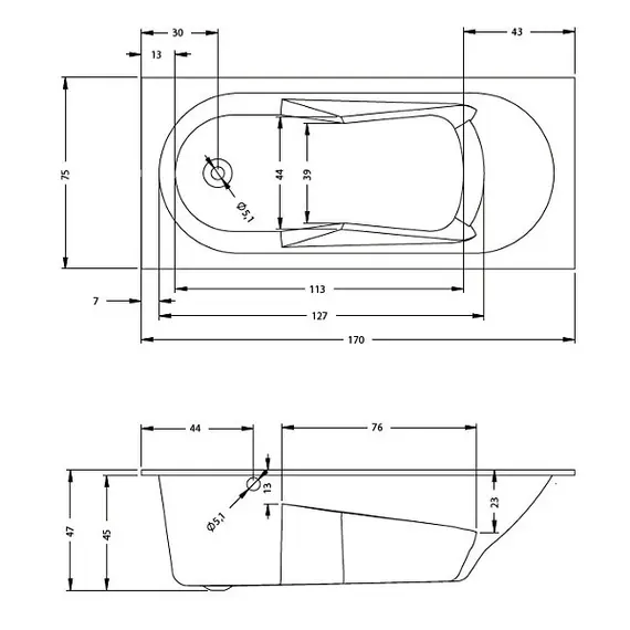 ВАННА АКРИЛОВАЯ RIHO LAZY PLUG & PLAY L 170X75
