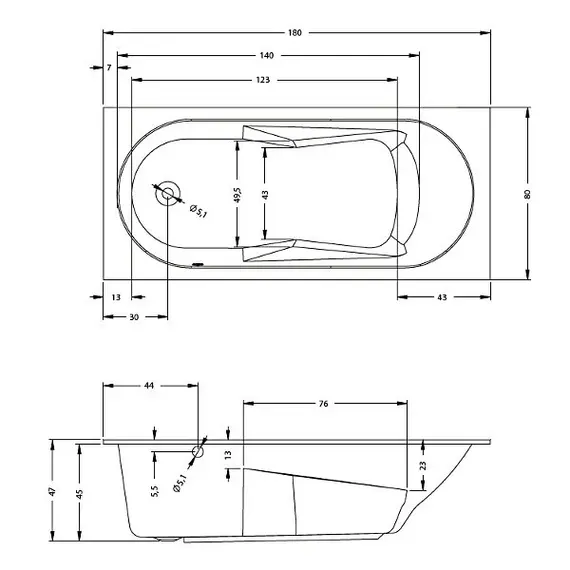 ВАННА АКРИЛОВАЯ RIHO LAZY PLUG & PLAY L 180X80