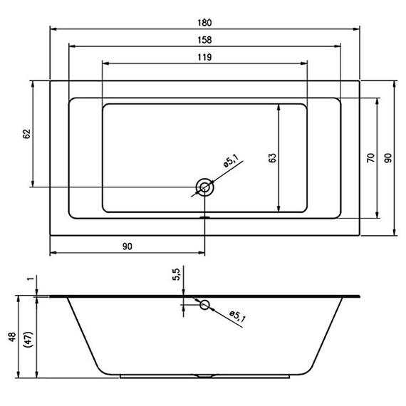 ВАННА АКРИЛОВАЯ RIHO LUGO PLUG & PLAY R 180X90