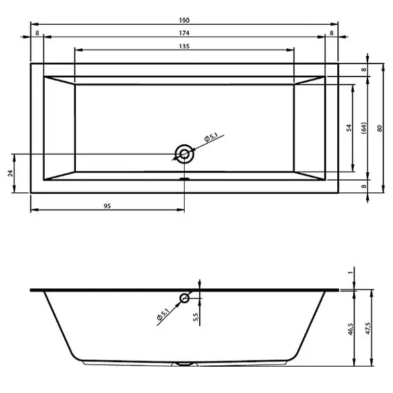 ВАННА АКРИЛОВАЯ RIHO LUGO PLUG & PLAY L 190X80