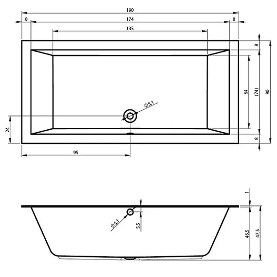 ВАННА АКРИЛОВАЯ RIHO LUGO PLUG & PLAY L 190X90