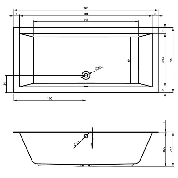 ВАННА АКРИЛОВАЯ RIHO LUGO PLUG & PLAY R 200X90