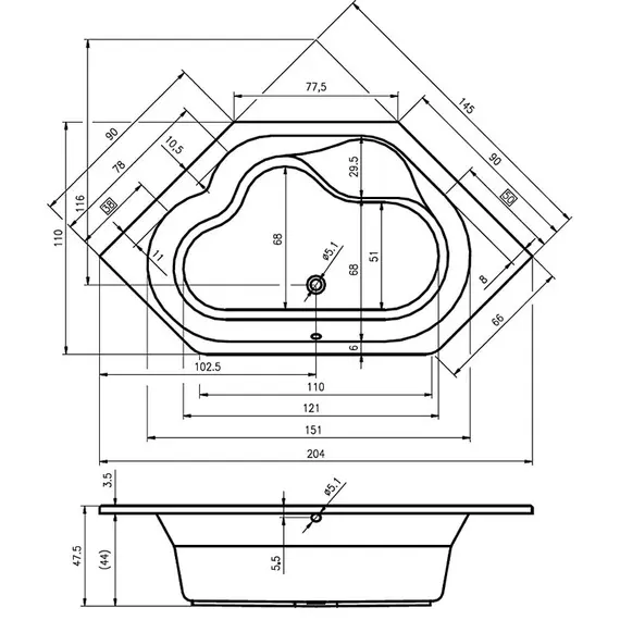 ВАННА АКРИЛОВАЯ С МОНОЛИТНОЙ ПАНЕЛЬЮ RIHO WINNIPEG PLUG & PLAY 145X145