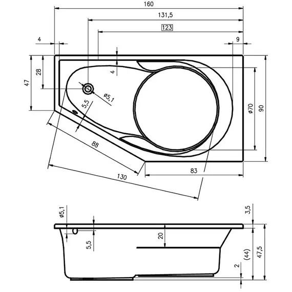 ВАННА АКРИЛОВАЯ С МОНОЛИТНОЙ ПАНЕЛЬЮ RIHO YUKON PLUG & PLAY L 160X90
