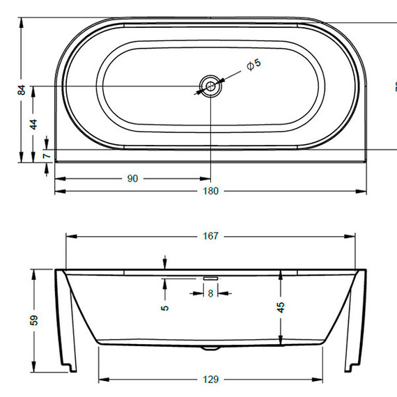 ВАННА АКРИЛОВАЯ RIHO DESIRE WALL MOUNTE B2W L 180X84 VELVET WHITE