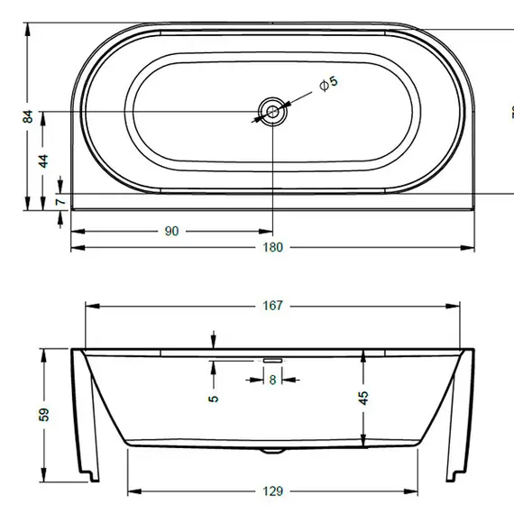 ВАННА АКРИЛОВАЯ RIHO DESIRE WALL MOUNTE B2W L 180X84 VELVET WHITE