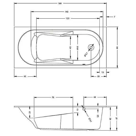 ВАННА АКРИЛОВАЯ RIHO LAZY R 180X80