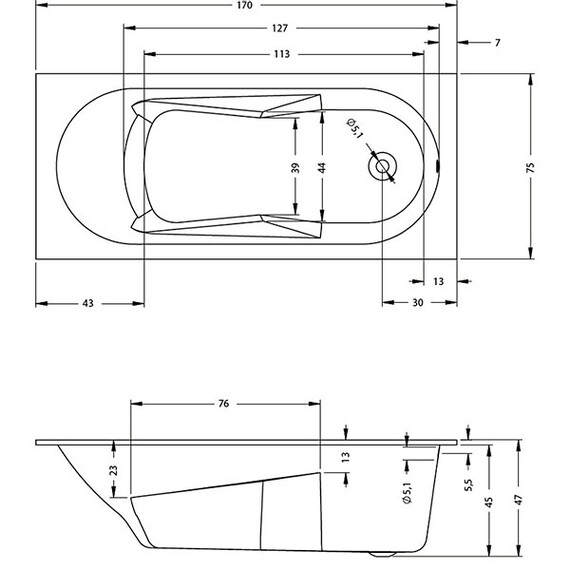 ВАННА АКРИЛОВАЯ RIHO LAZY 170X75