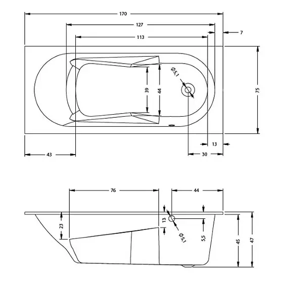 ВАННА АКРИЛОВАЯ RIHO LAZY R 170X75