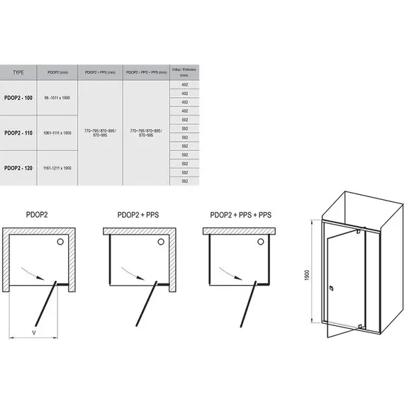 ДУШЕВАЯ ДВЕРЬ ПОВОРОТНОГО ТИПА RAVAK PIVOT PDOP2-110 БЛЕСТЯЩИЙ+ТРАНСПАРЕНТ